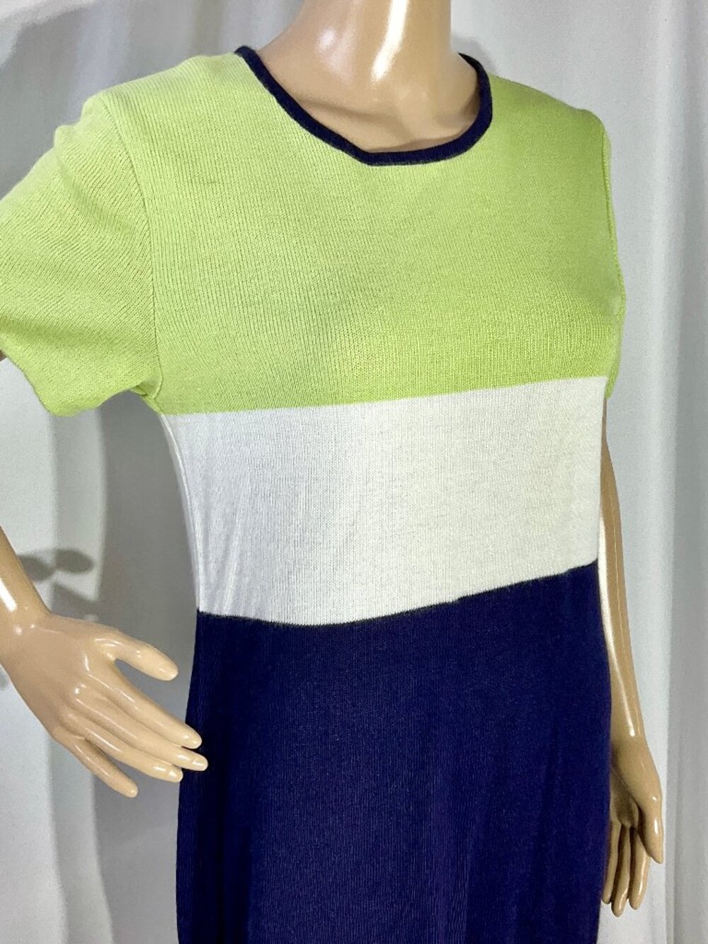 MHM Petite Med Knit Dress Knee Length Tri Color Melissa Harper